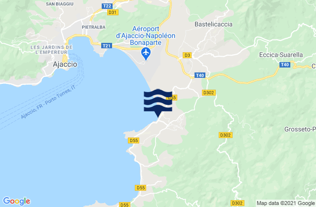 Mapa da tábua de marés em Grosseto-Prugna, France