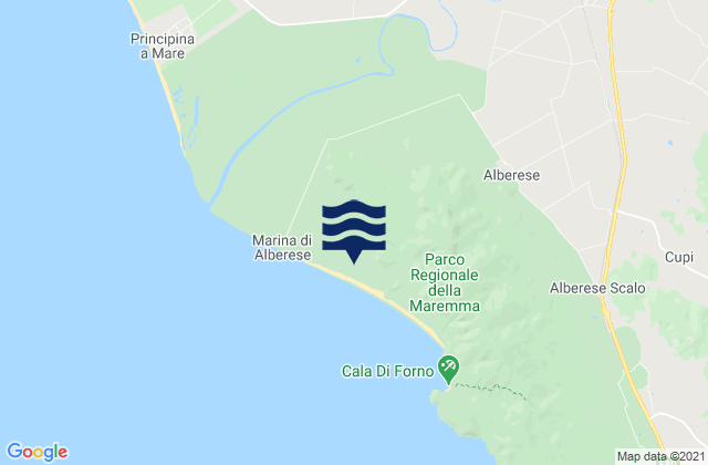 Mapa da tábua de marés em Grosseto, Italy