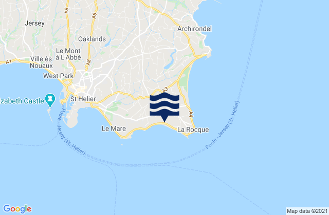 Mapa da tábua de marés em Grouville, Jersey
