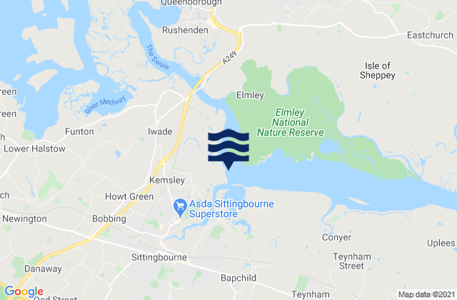 Mapa da tábua de marés em Grovehurst Jetty, United Kingdom