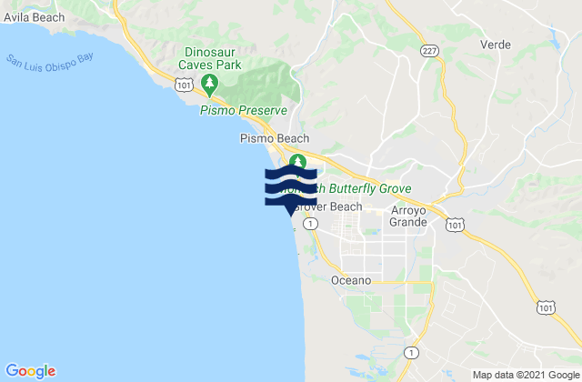 Mapa da tábua de marés em Grover Beach, United States