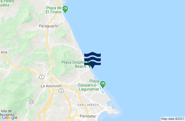 Mapa da tábua de marés em Guacuco, Venezuela
