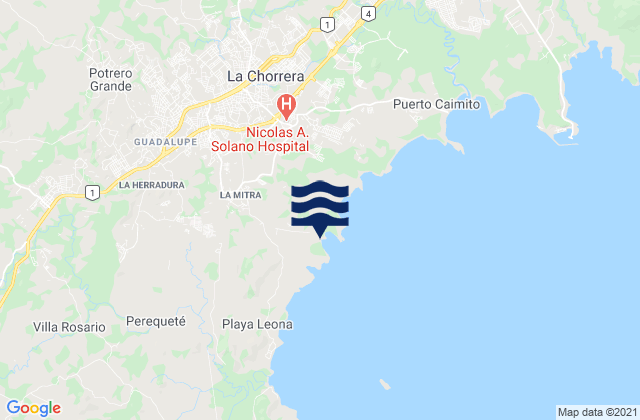 Mapa da tábua de marés em Guadalupe, Panama