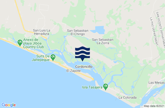 Mapa da tábua de marés em Guadalupe, El Salvador