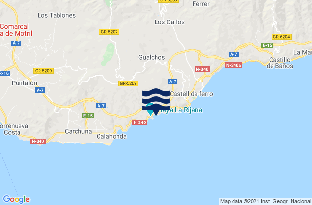 Mapa da tábua de marés em Gualchos, Spain