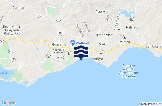 Mapa da tábua de marés em Guamaní Barrio, Puerto Rico