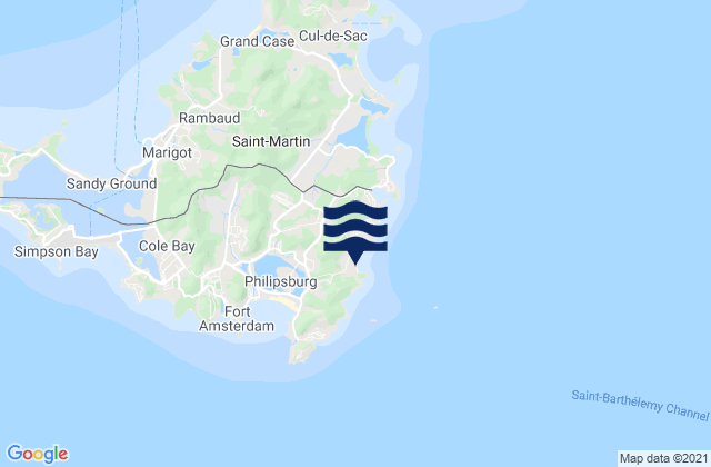 Mapa da tábua de marés em Guana Bay, U.S. Virgin Islands