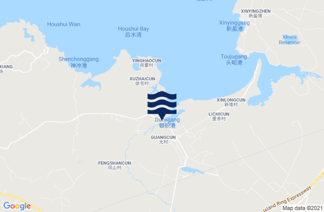 Mapa da tábua de marés em Guangcun, China