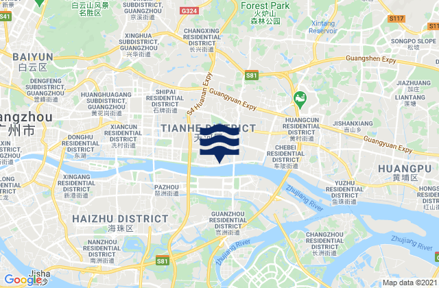 Mapa da tábua de marés em Guangzhou, China