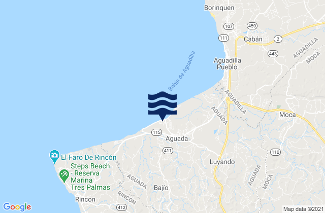 Mapa da tábua de marés em Guaniquilla Barrio, Puerto Rico