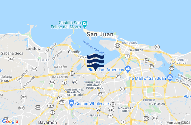 Mapa da tábua de marés em Guaraguao Abajo Barrio, Puerto Rico