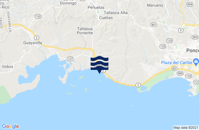 Mapa da tábua de marés em Guaraguao Barrio, Puerto Rico