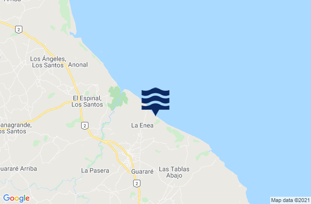 Mapa da tábua de marés em Guararé, Panama