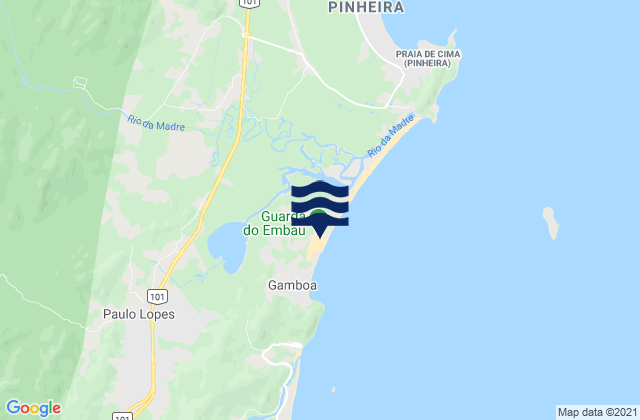 Mapa da tábua de marés em Guarda do Embau, Brazil