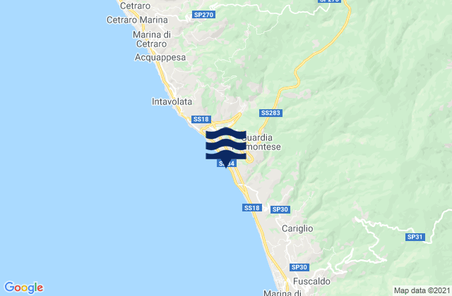 Mapa da tábua de marés em Guardia Piemontese, Italy