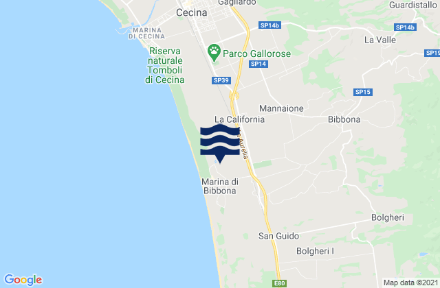 Mapa da tábua de marés em Guardistallo, Italy