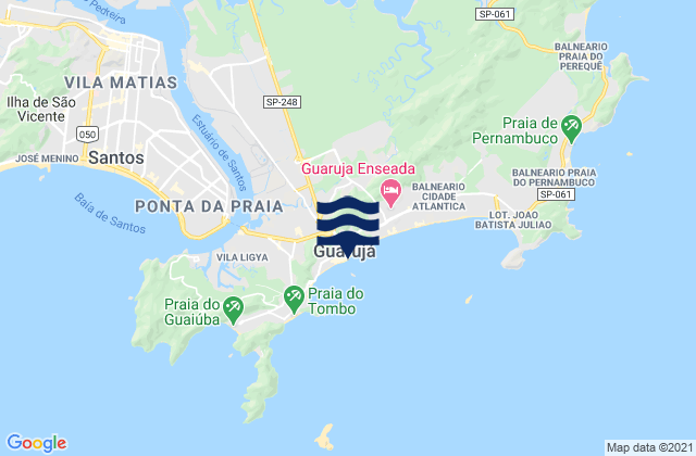 Mapa da tábua de marés em Guarujá, Brazil