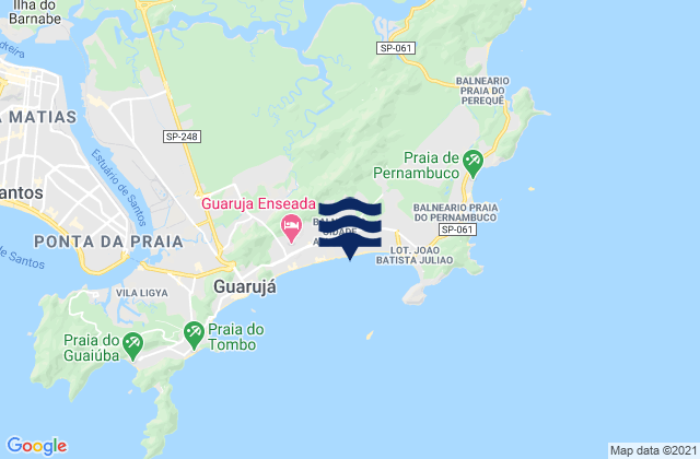 Mapa da tábua de marés em Guarujá, Brazil