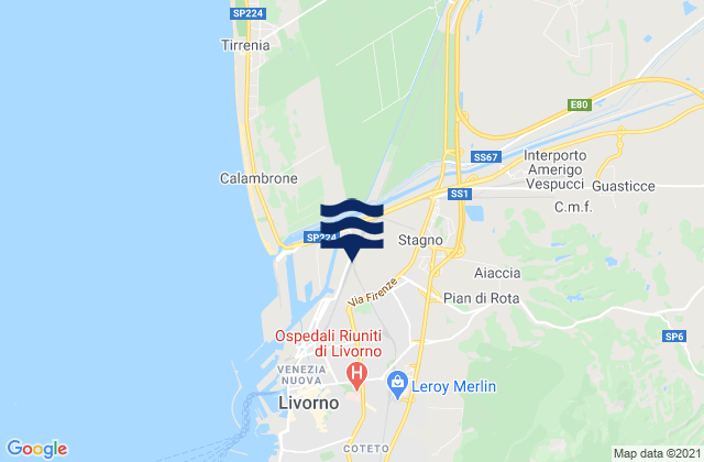 Mapa da tábua de marés em Guasticce, Italy