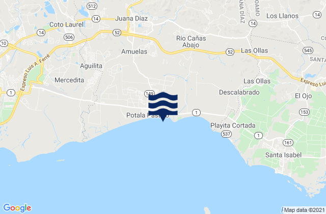 Mapa da tábua de marés em Guayabal Barrio, Puerto Rico
