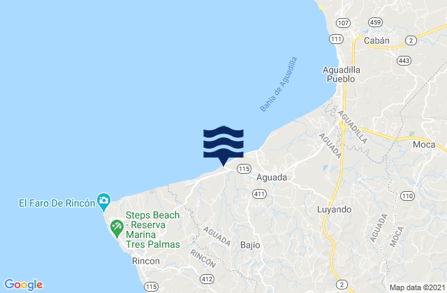 Mapa da tábua de marés em Guayabo Barrio, Puerto Rico