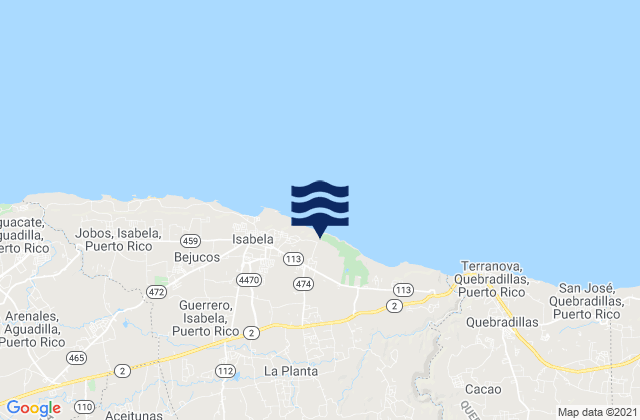 Mapa da tábua de marés em Guayabos Barrio, Puerto Rico