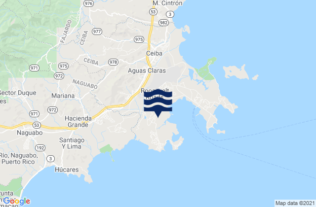 Mapa da tábua de marés em Guayacán Barrio, Puerto Rico