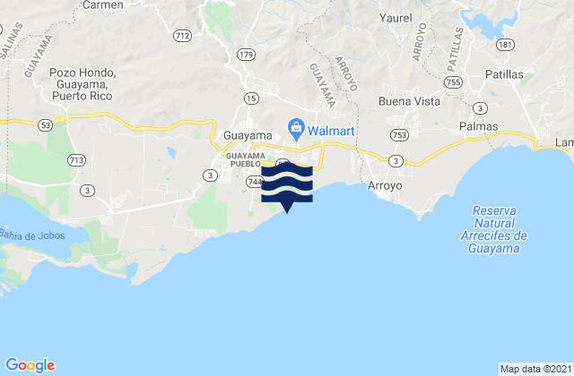 Mapa da tábua de marés em Guayama Barrio-Pueblo, Puerto Rico