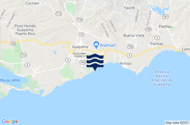 Mapa da tábua de marés em Guayama, Puerto Rico