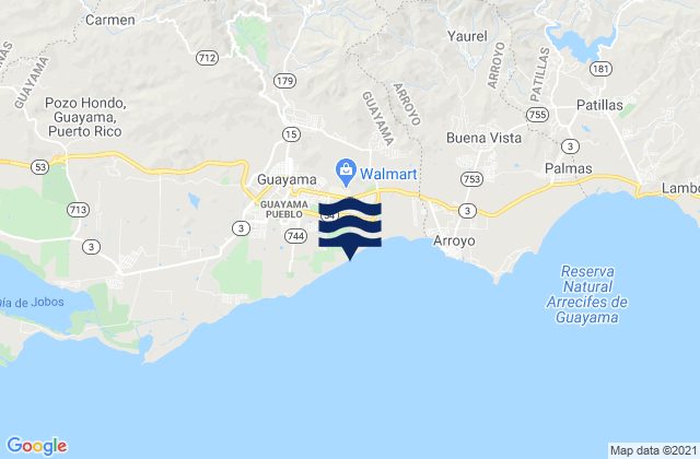 Mapa da tábua de marés em Guayama Municipio, Puerto Rico