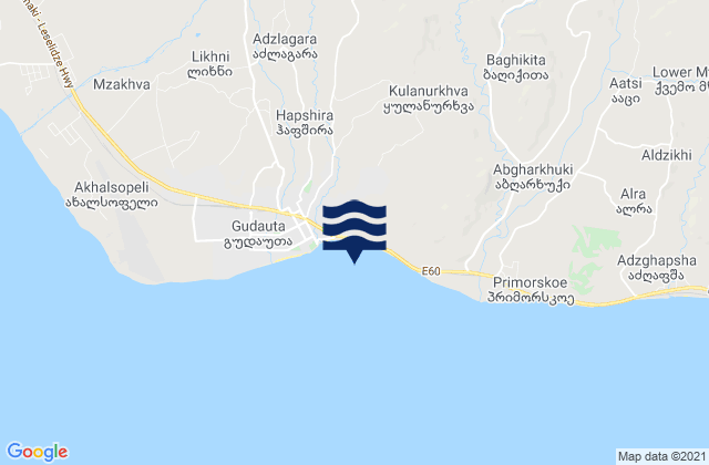 Mapa da tábua de marés em Gudauta District, Georgia