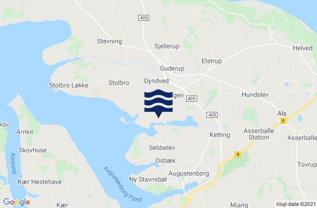 Mapa da tábua de marés em Guderup, Denmark