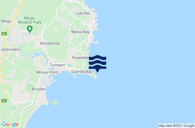 Mapa da tábua de marés em Guerilla Bay, Australia
