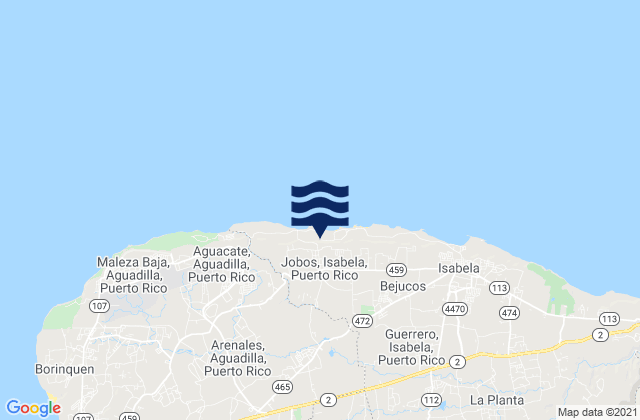 Mapa da tábua de marés em Guerrero Barrio, Puerto Rico