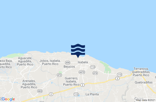 Mapa da tábua de marés em Guerrero Barrio, Puerto Rico
