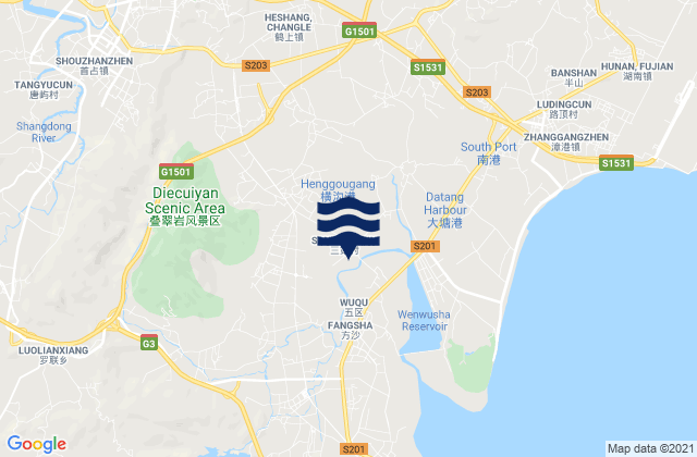 Mapa da tábua de marés em Guhuai, China