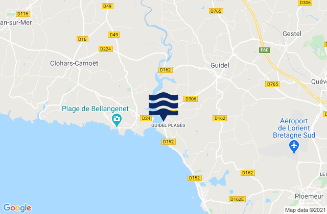 Mapa da tábua de marés em Guidel-Plage, France