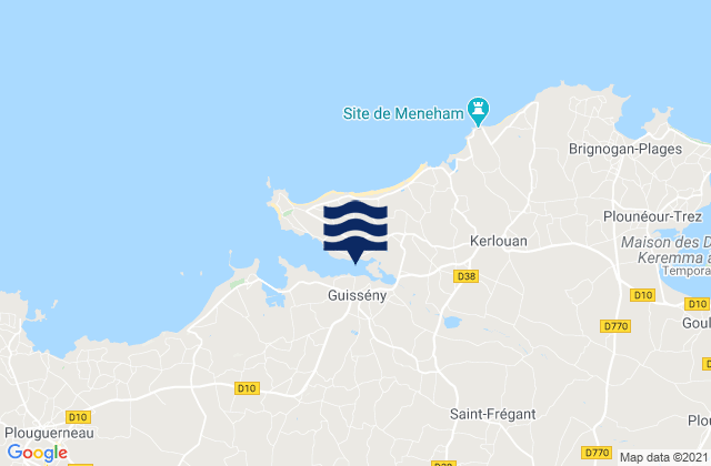 Mapa da tábua de marés em Guissény, France