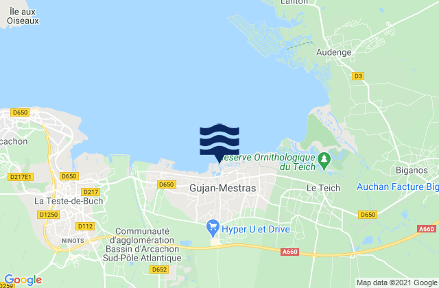 Mapa da tábua de marés em Gujan-Mestras, France