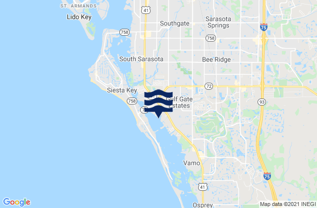 Mapa da tábua de marés em Gulf Gate Estates, United States