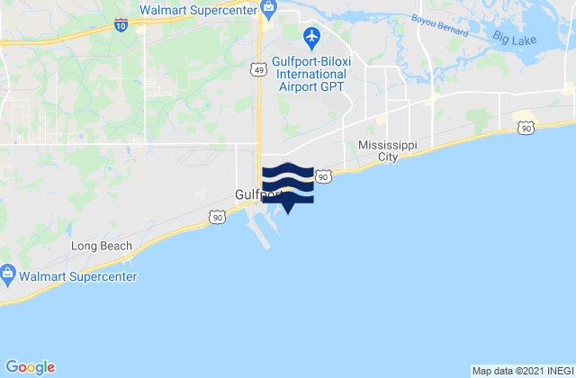 Mapa da tábua de marés em Gulfport Harbor Mississippi Sound, United States