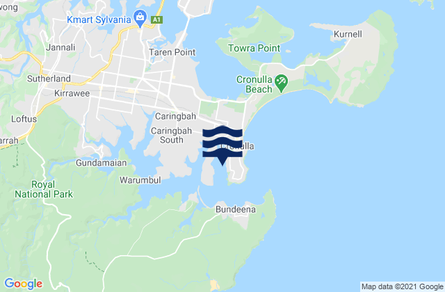 Mapa da tábua de marés em Gunnamatta Bay, Australia