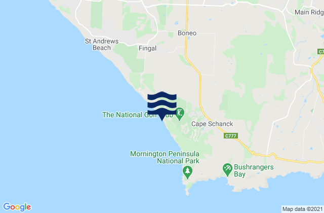 Mapa da tábua de marés em Gunnamatta Beach, Australia