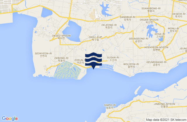 Mapa da tábua de marés em Gunsan-si, South Korea