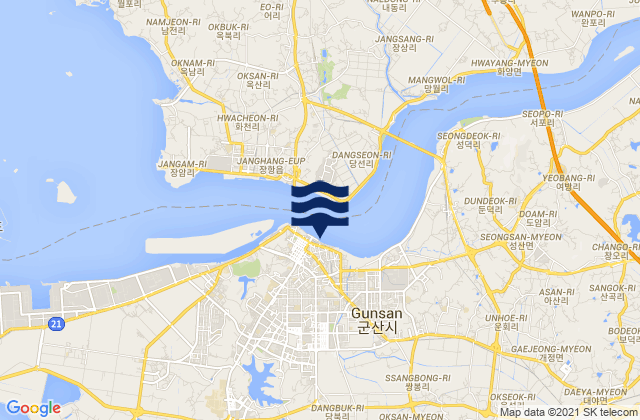 Mapa da tábua de marés em Gunsan, South Korea