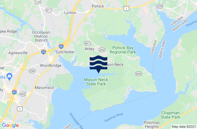 Mapa da tábua de marés em Gunston Cove, United States