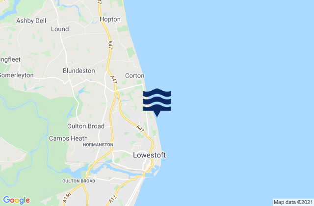 Mapa da tábua de marés em Gunton Denes Beach, United Kingdom