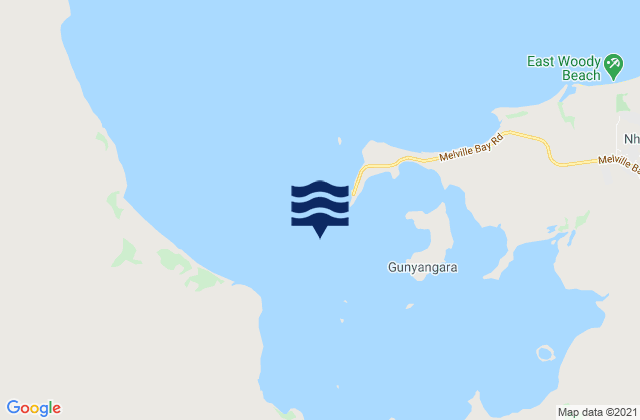 Mapa da tábua de marés em Gunyangara, Australia