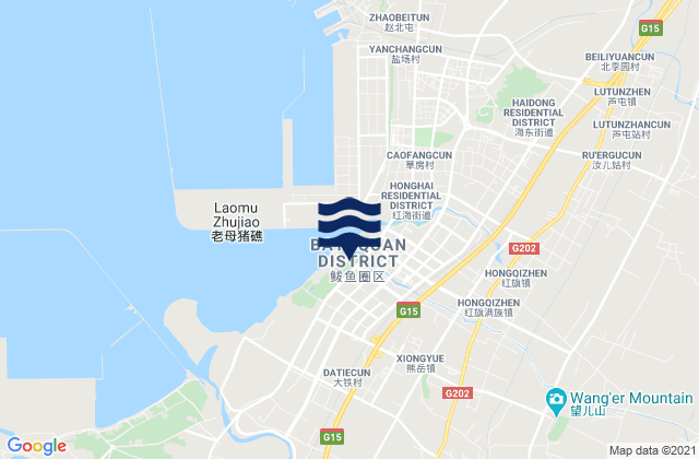 Mapa da tábua de marés em Guoyuan, China