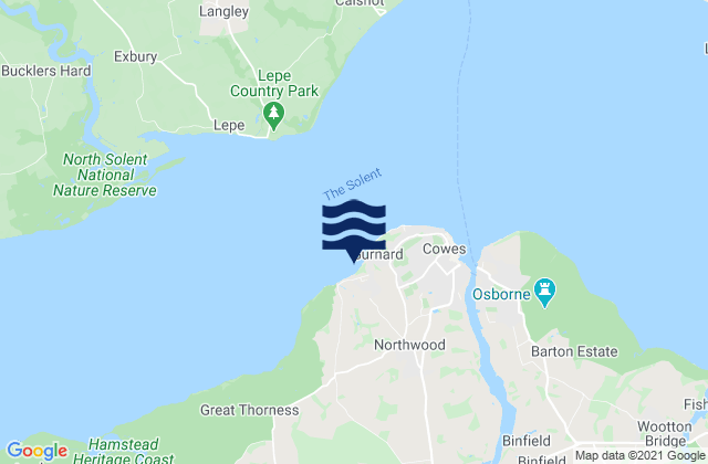 Mapa da tábua de marés em Gurnard Bay, United Kingdom